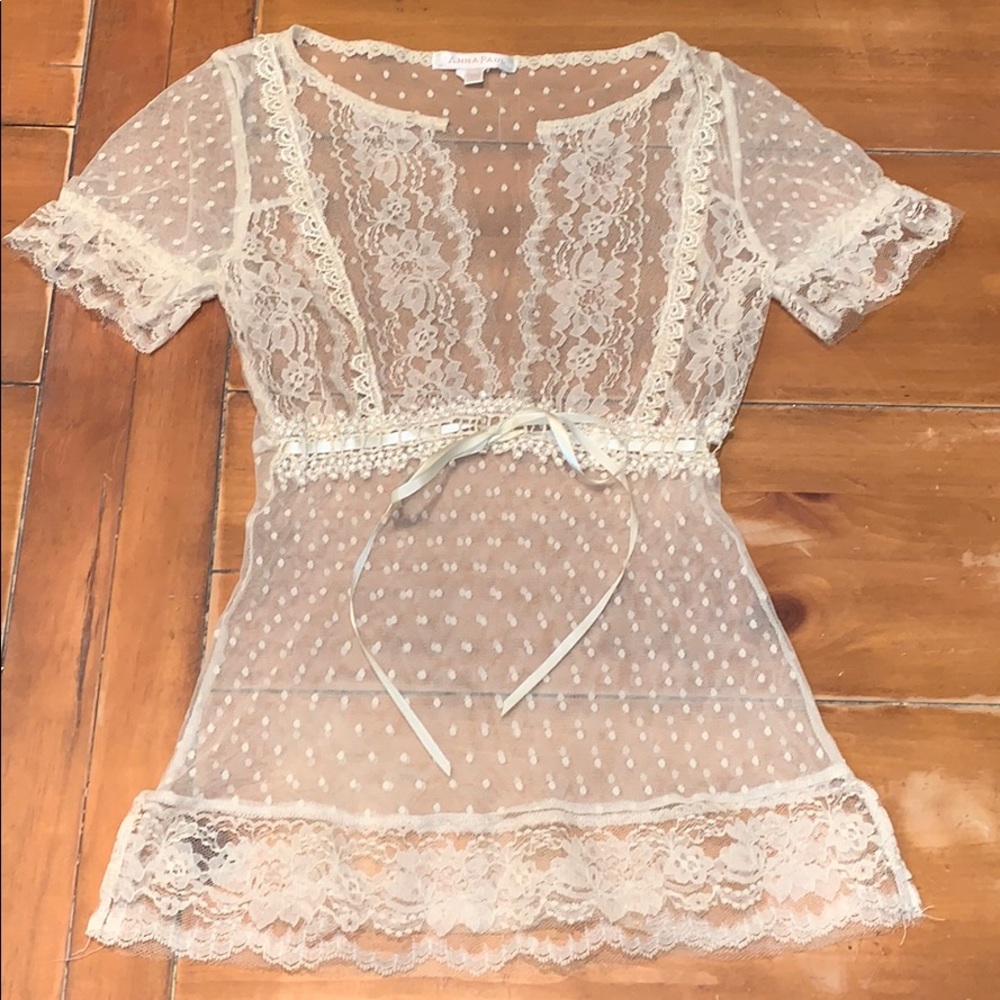 Anna Paul lace overlay top in ivory.